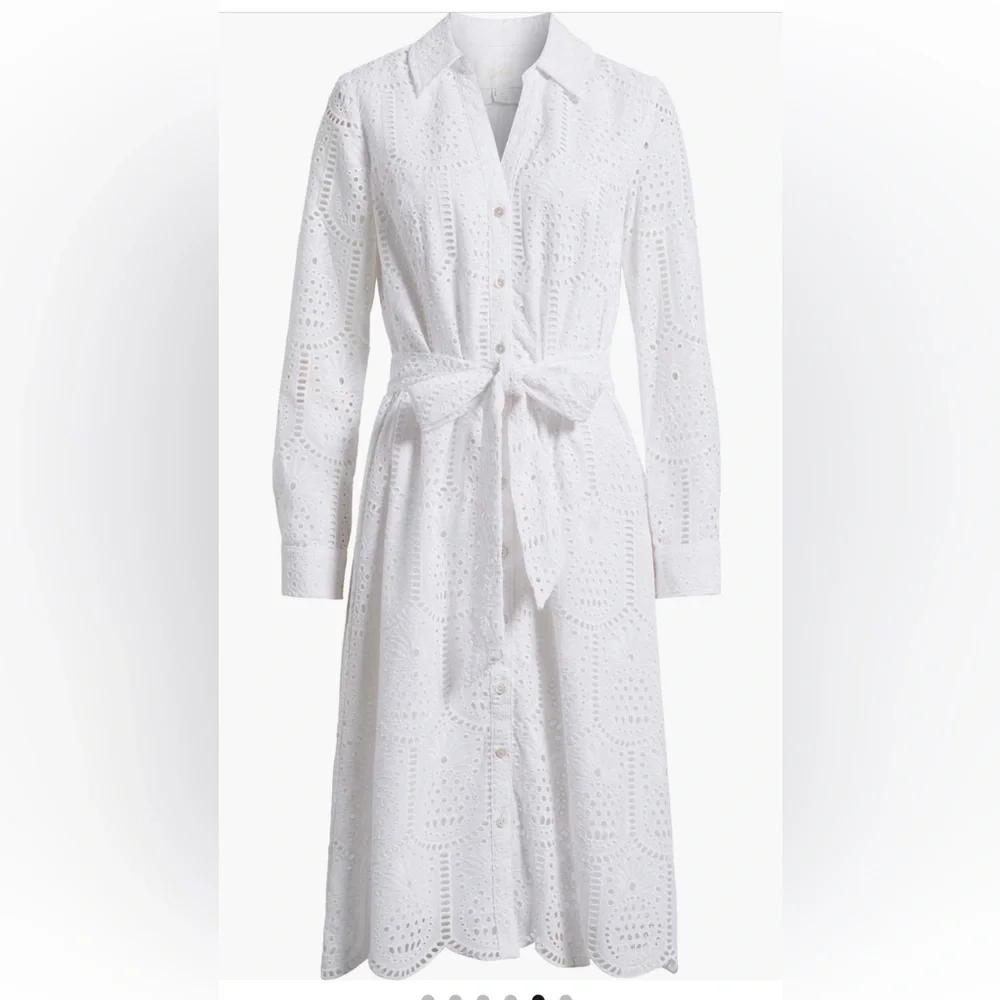 NWT Lilly Pulitzer White Eyelet Midi Shirt Dress Belted Long Sleeve SZ 4 - Picture 3 of 8